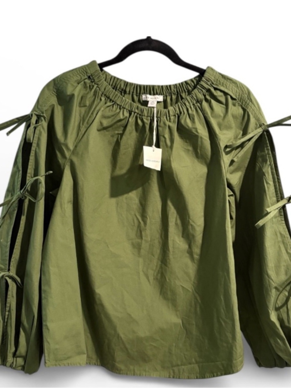 Tie-Sleeve Blouse in Olive Green